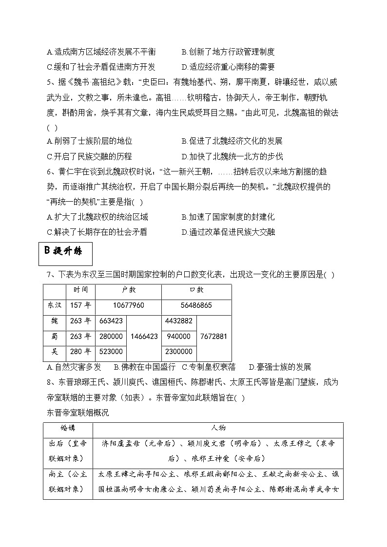 统编版高中历史必修上册第5课三国两晋南北朝的政权更迭与民族交融课件+分层作业02