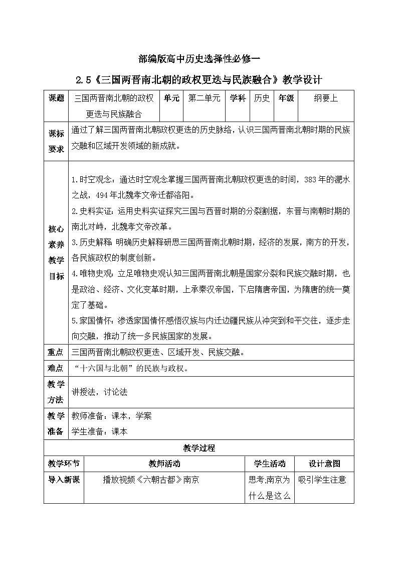 人教统编版高中历史必修中外历史纲要 第五课三国两晋南北朝的政权更迭与民族交融 课件+教案+同步分层练习(含答案)(1)01