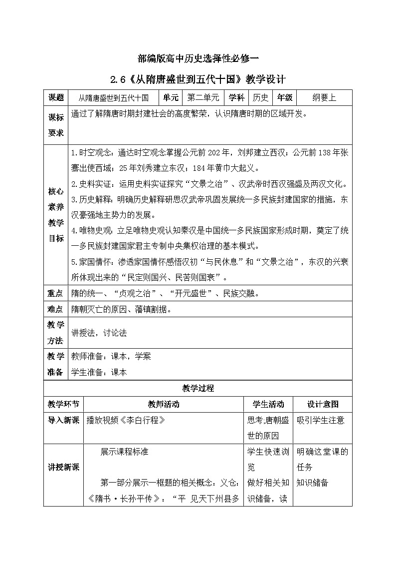 人教统编版高中历史必修中外历史纲要 第六课从隋唐盛世到五代十国 课件+教案+同步分层练习(含答案)01