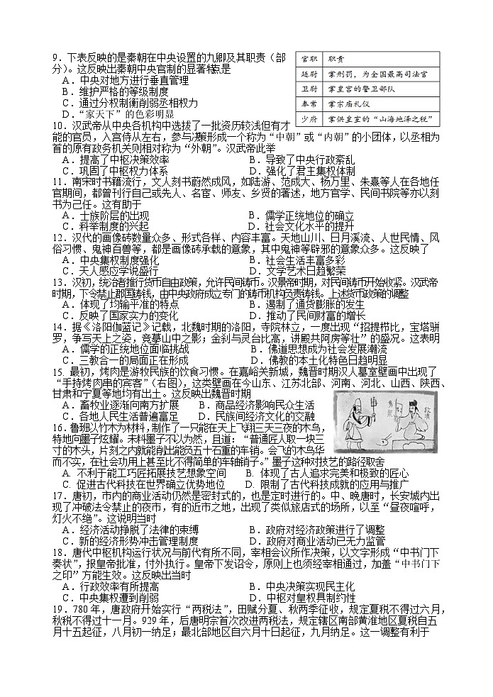陕西省宝鸡市金台区2022-2023学年高二下学期期末考试历史试题（Word版含答案）02