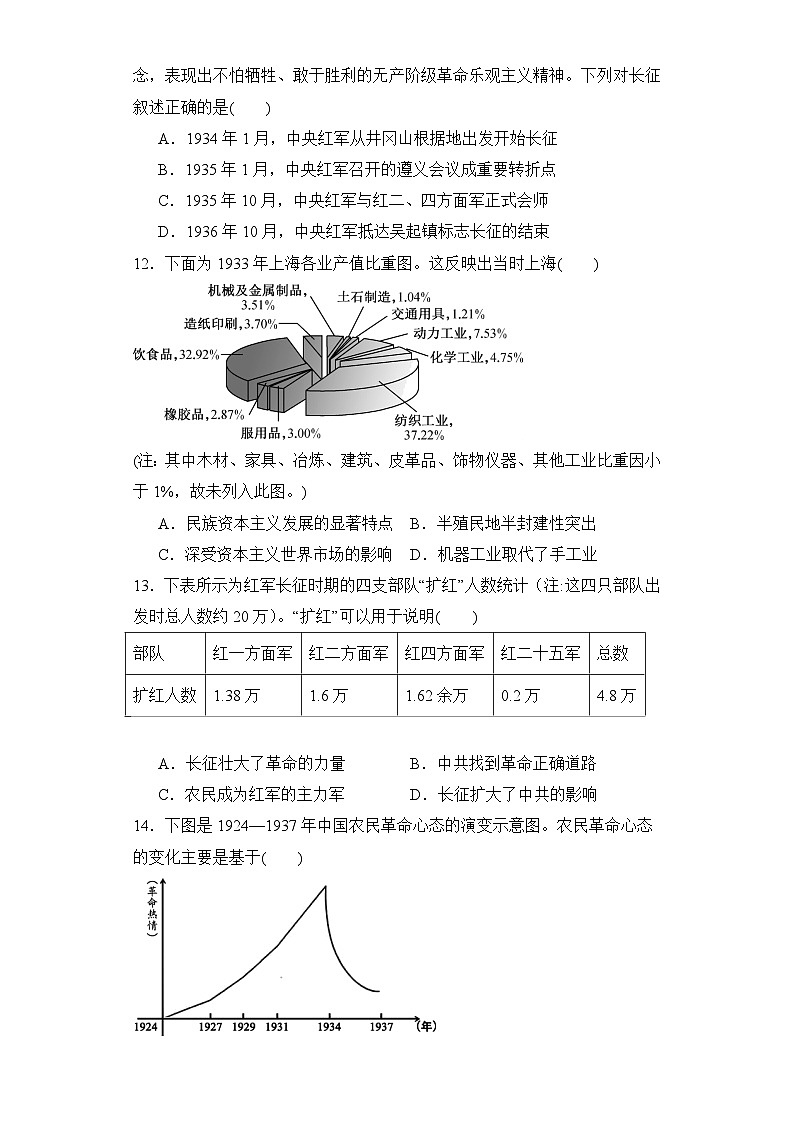 第22课 南京国民政府的统治和中国共产党开辟革命新道路 同步练习--2023-2024学年高中历史统编版（2019）必修中外历史纲要上册第3页