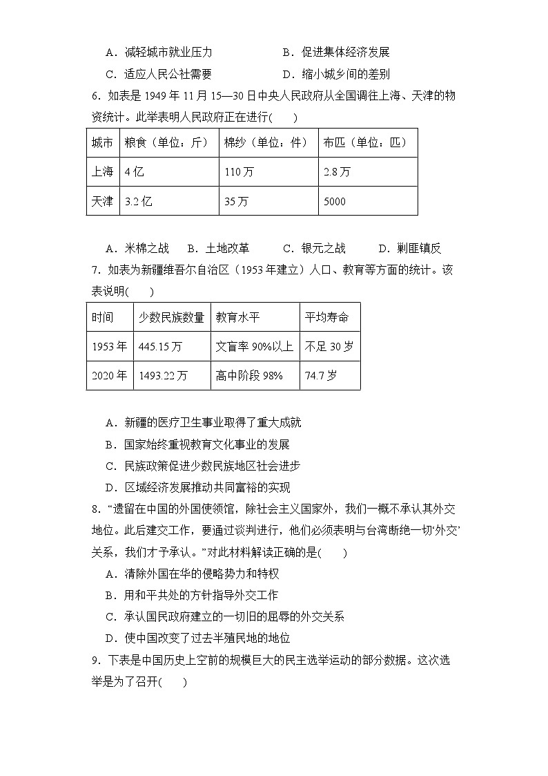 第26课 中华人民共和国成立和向社会主义过渡 同步练习--2023-2024学年高中历史统编版（2019）必修中外历史纲要上册02