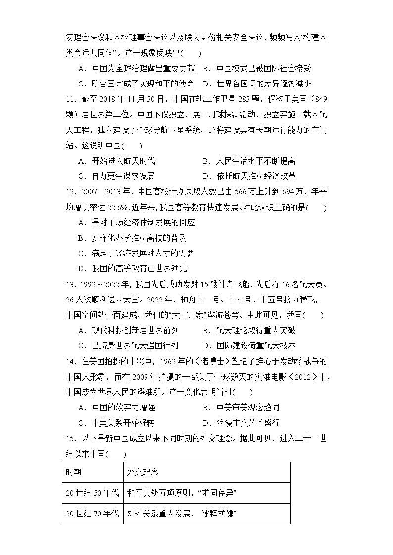 第29课 改革开放以来的巨大成就 同步练习--2023-2024学年高中历史统编版（2019）必修中外历史纲要上册03