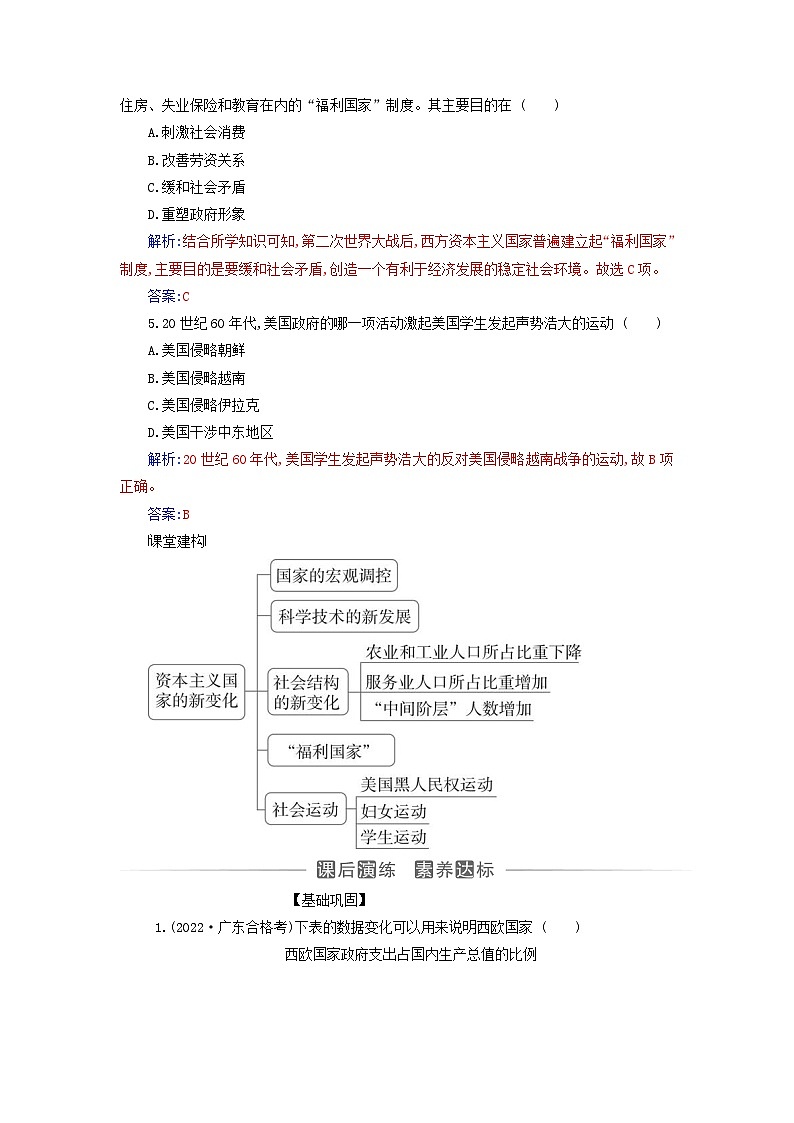 新教材2023高中历史第八单元20世纪下半叶世界的新变化第19课资本主义国家的新变化同步测试部编版必修中外历史纲要下第2页