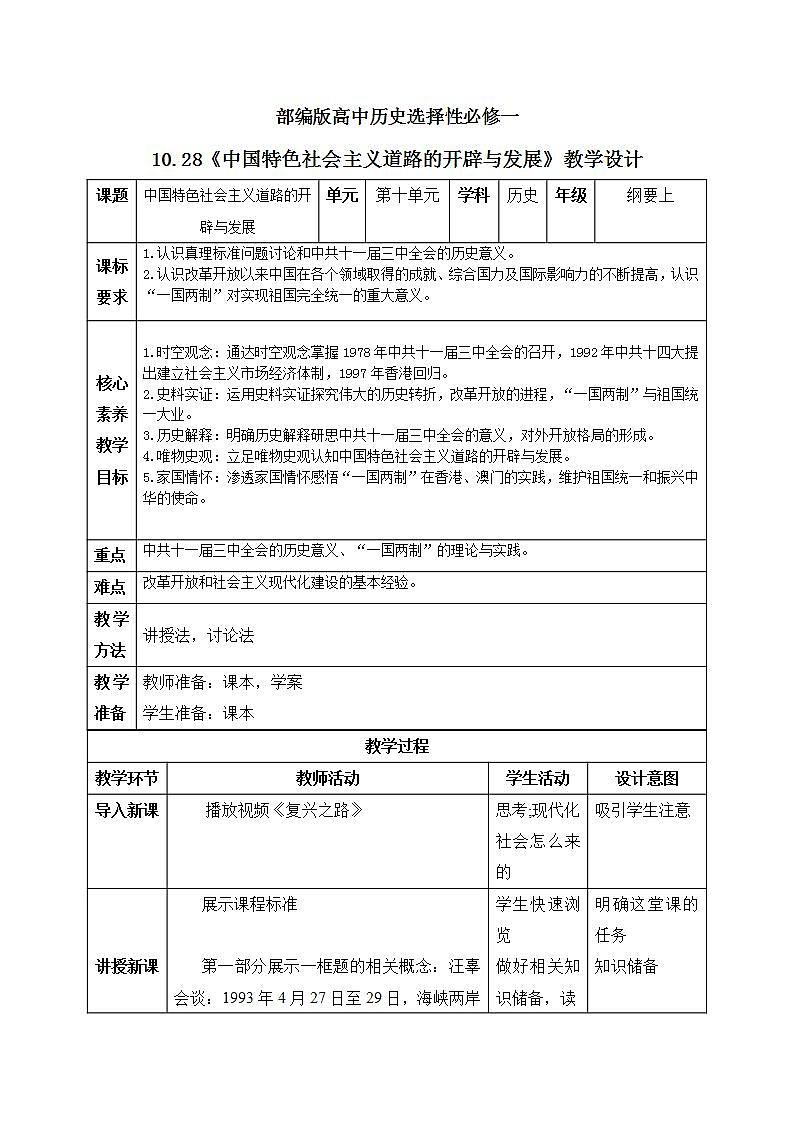 人教统编版高中历史必修中外历史纲要 第二十八课 中国特色社会主义道路的开辟与发展 课件+教案+同步分层练习(含答案)01