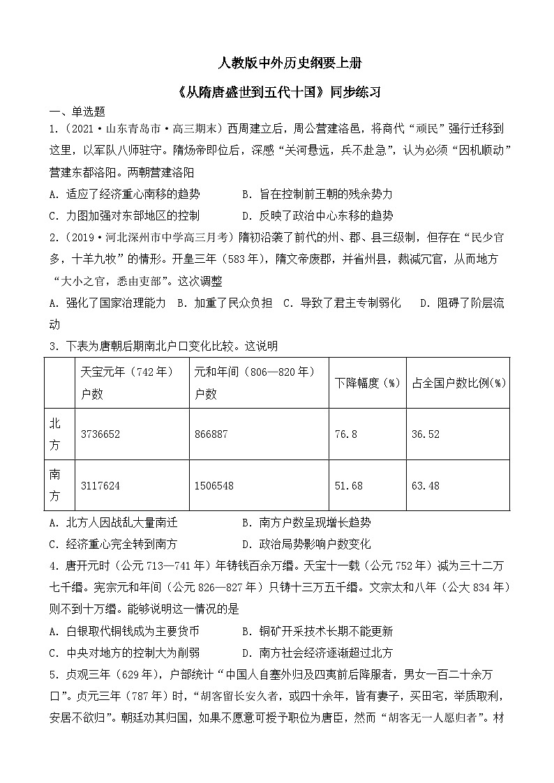 第6课《从隋唐盛世到五代十国》课件+教案+同步练习01