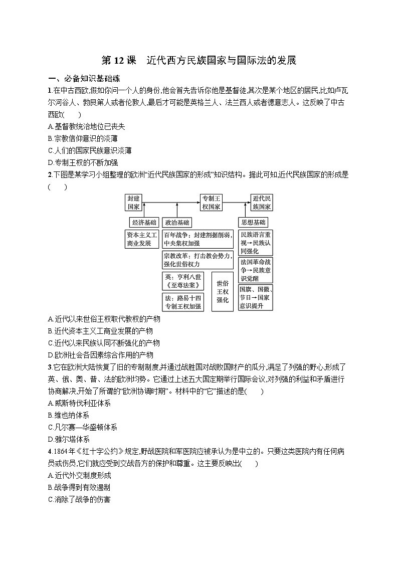 第12课 近代西方民族国家与国际法的发展 同步练习--2023-2024学年高二上学期历史统编版（2019）选择性必修1国家制度与社会治理01