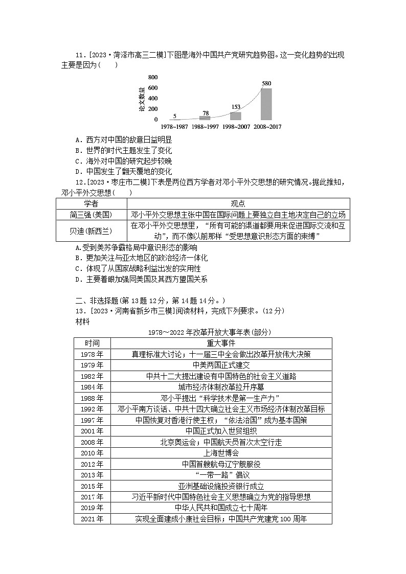 2024版新教材高考历史全程一轮总复习课题训练22改革开放与社会主义现代化建设新时期第3页