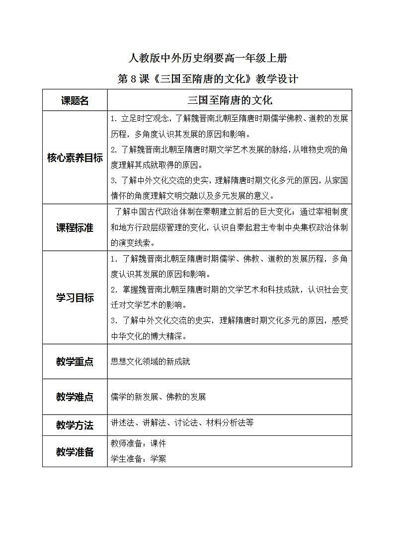 《三国至隋唐的文化》教案第1页