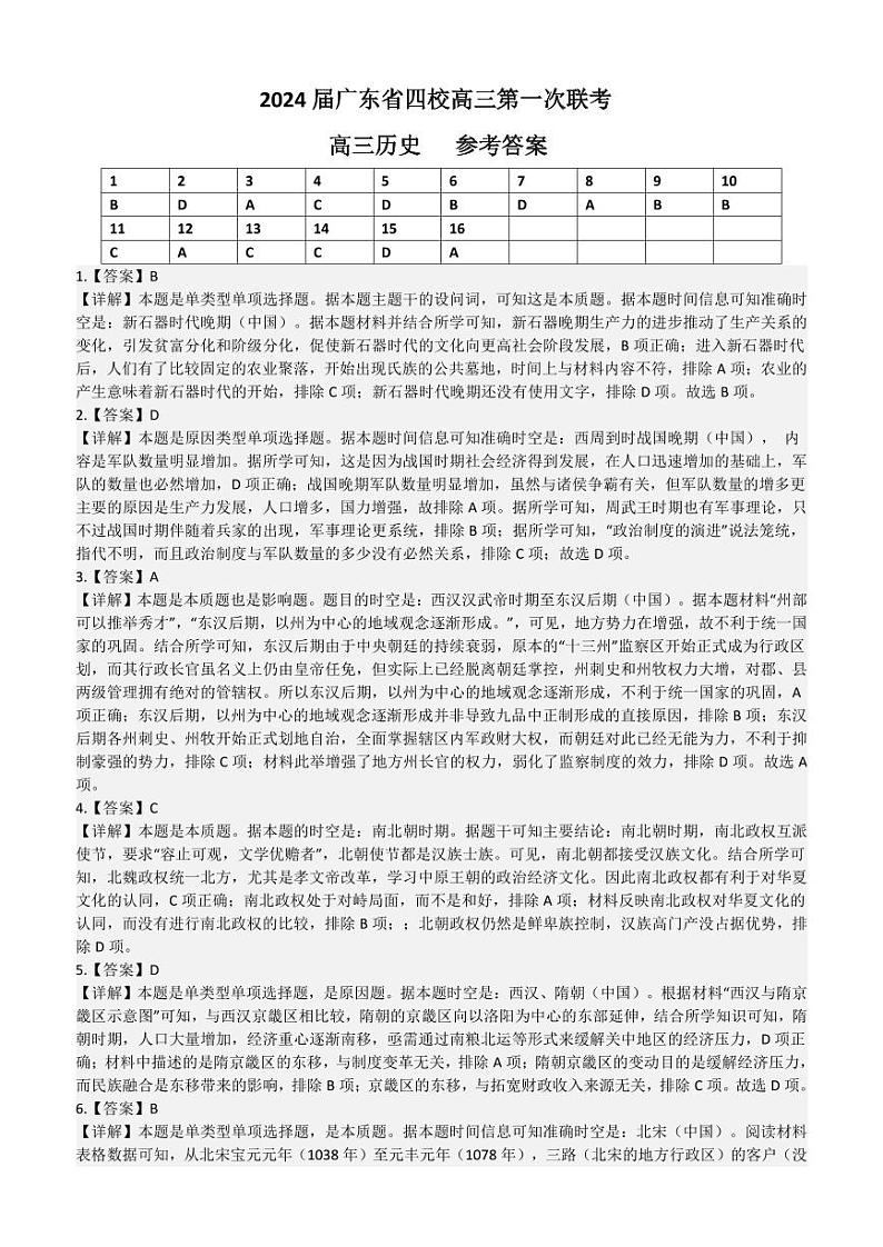 2024广东省四校（深中、华附、省实、广雅）高三上学期第一次联考历史可编辑PDF版含答案 试卷01
