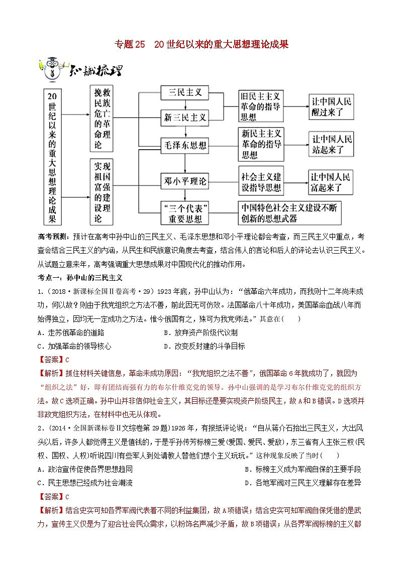 高考历史一轮复习2520世纪以来的重大思想理论成果 突破 含解析 试卷01