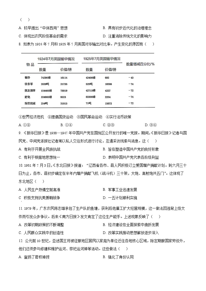 2022-2023学年度辽宁省沈阳市高三二模（暨三省四市联考）历史试题02