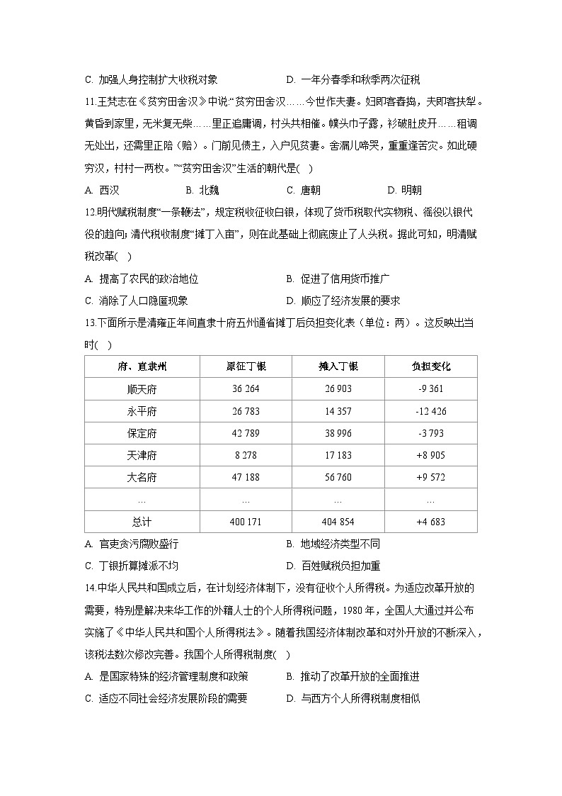 第五单元 货币与赋税制度 单元检测--2023-2024学年高二上学期历史统编版（2019）选择性必修1第3页