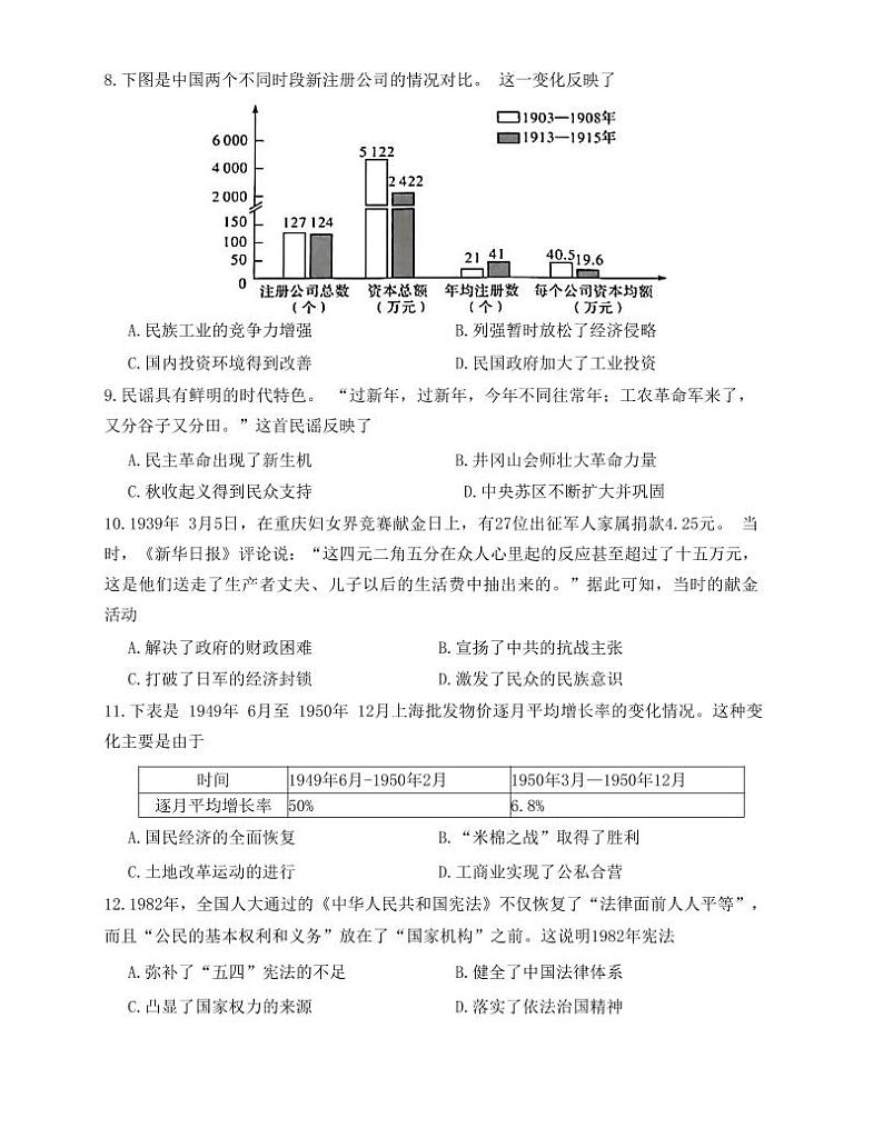 2024湘豫名校联考高三上学期8月入学摸底考试历史PDF版含解析03