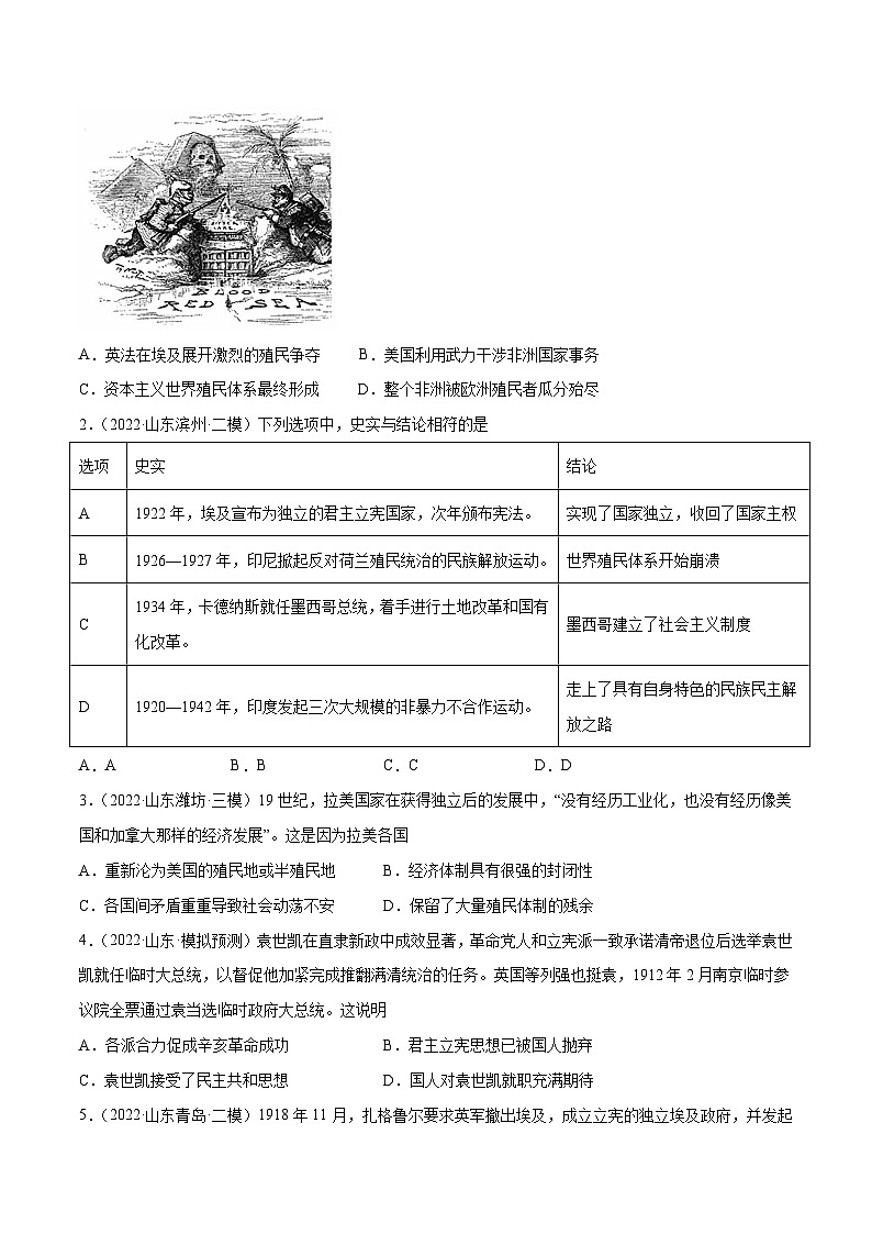 专题18 世界殖民体系与亚非拉民族独立运动（含答案解析）-备战2023年山东历史新高考【3年真题+1年模考】精练【学科网名师堂】02