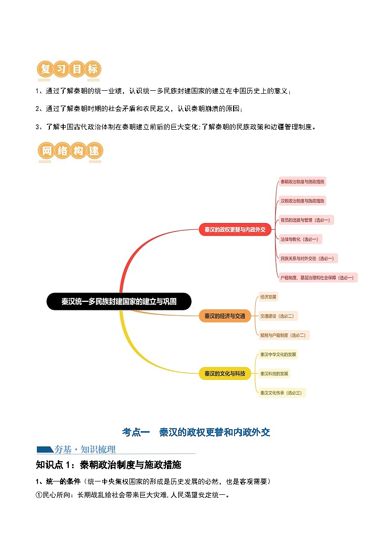 第03讲 秦汉统一多民族封建国家的建立与巩固（讲义）-2024年高考历史一轮复习讲练测（新教材新高考）（原卷版）03