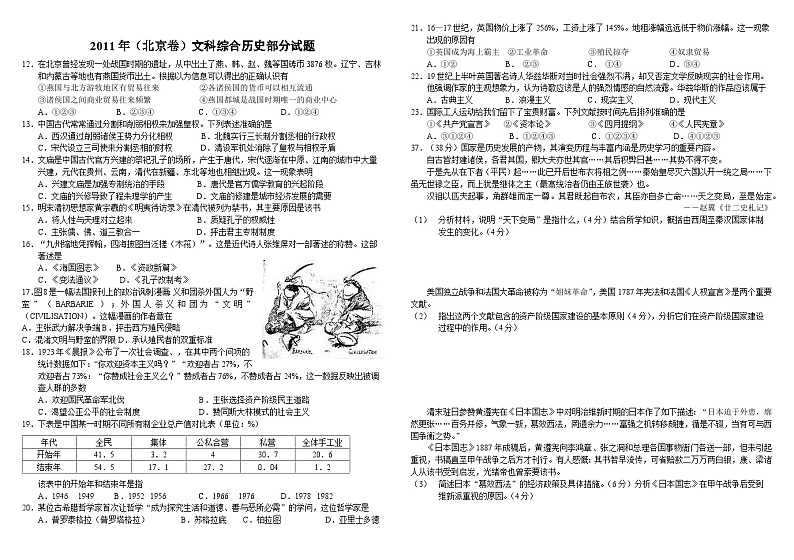 2010—2021年北京市近11年高考历史题汇编（含答案）03