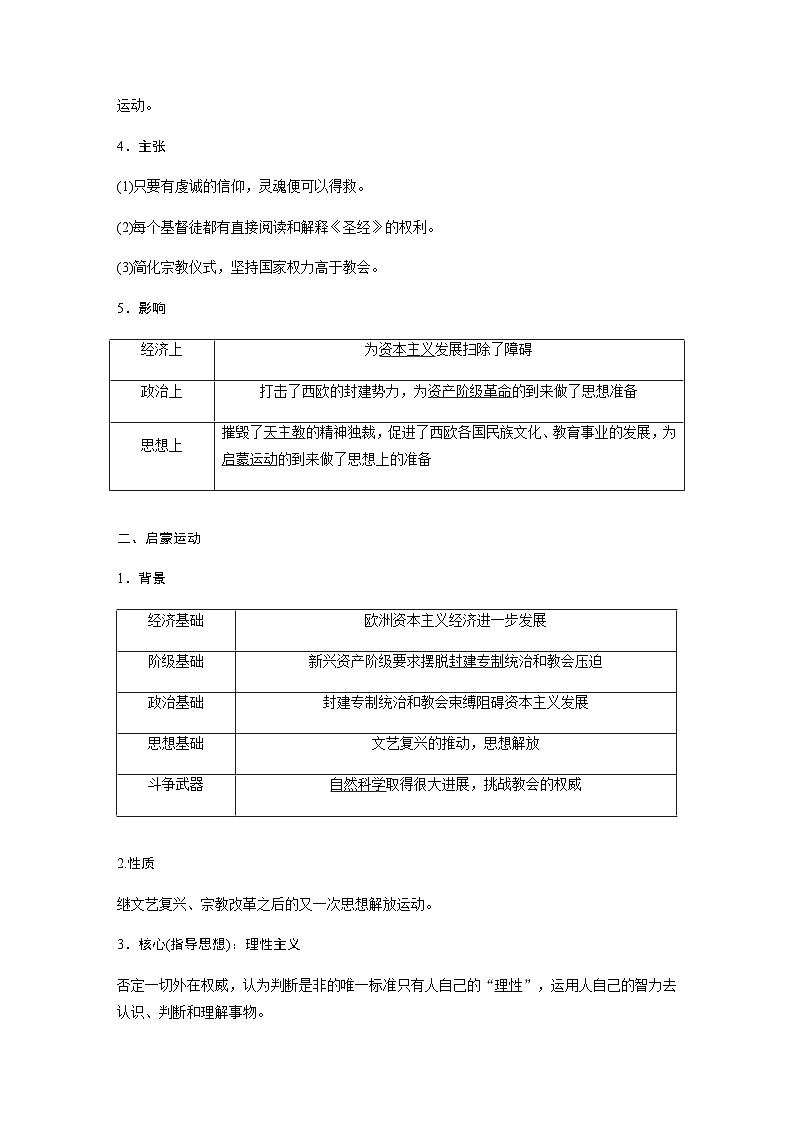 考点37 宗教改革与启蒙运动(过知识)--备战2021年高考历史一轮复习考点帮 试卷02