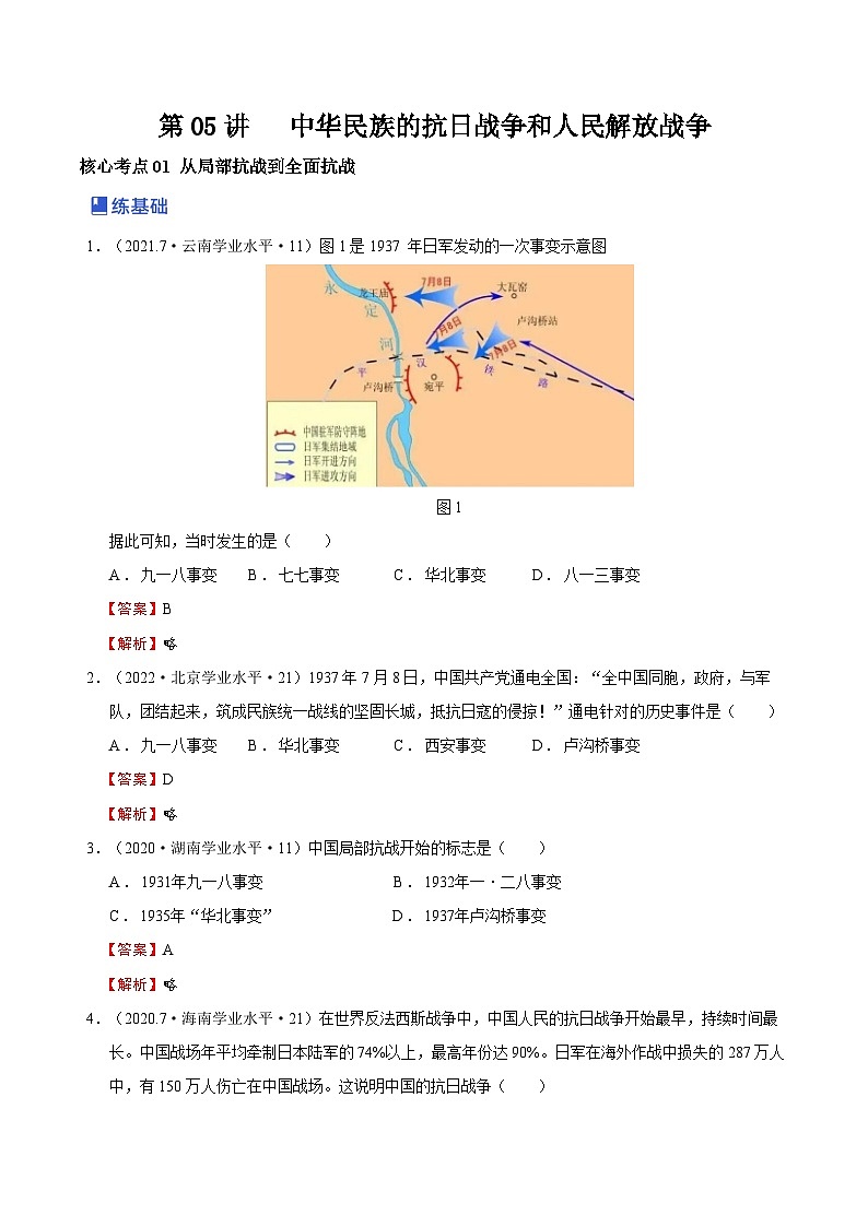 第05讲 中华民族的抗日战争和人民解放战争-2023年高考历史一轮复习讲练测（新教材专用）（解析版）第1页
