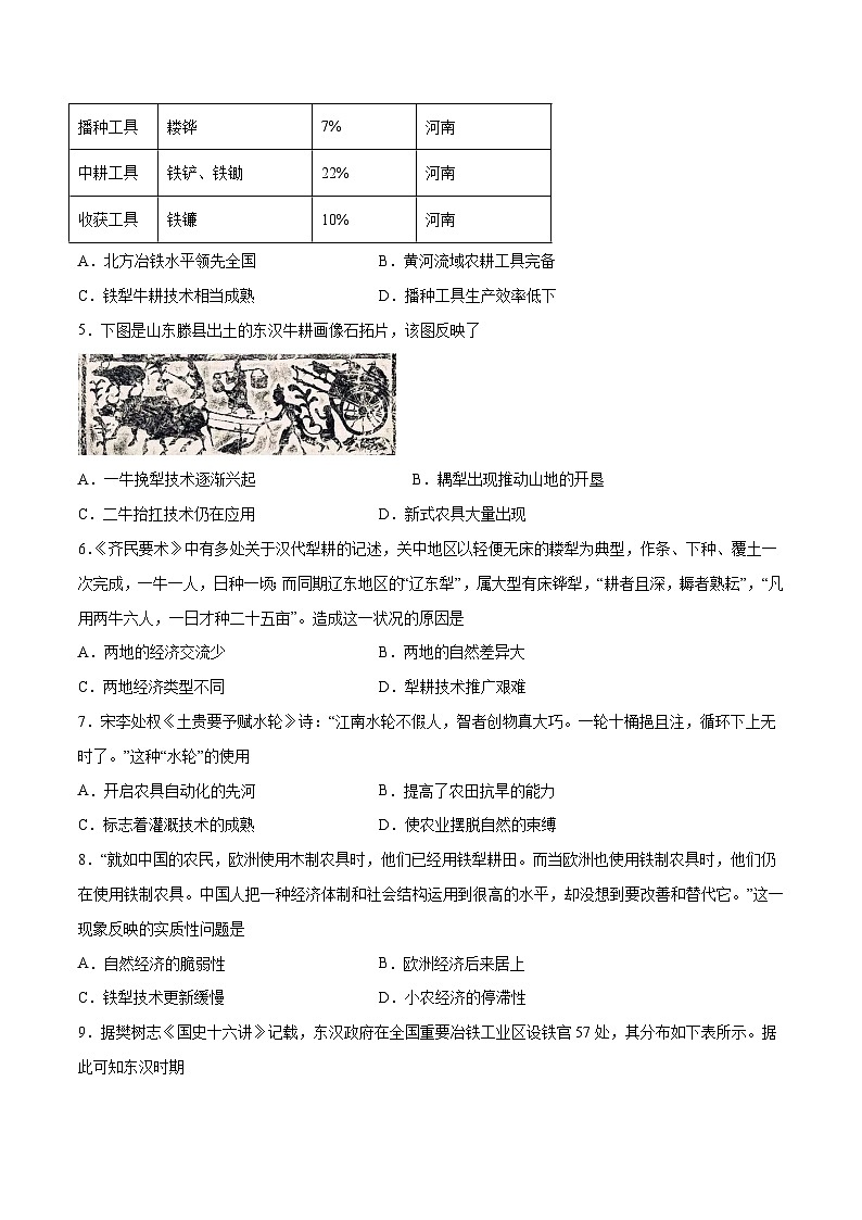 第4课 古代的生产工具与劳作（原卷版）-【必刷题】2021-2022学年高二历史同步练习（选择性必修2）02