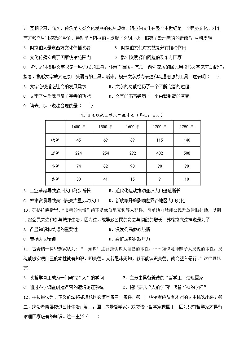 第20卷 中华文化与世界文化-2022高考历史一轮复习单元滚动复习卷（新教材新高考）（原卷版）第2页
