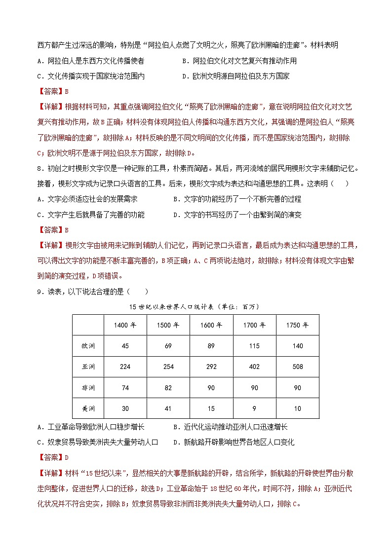 第20卷 中华文化与世界文化-2022高考历史一轮复习单元滚动复习卷（新教材新高考）（解析版）第3页