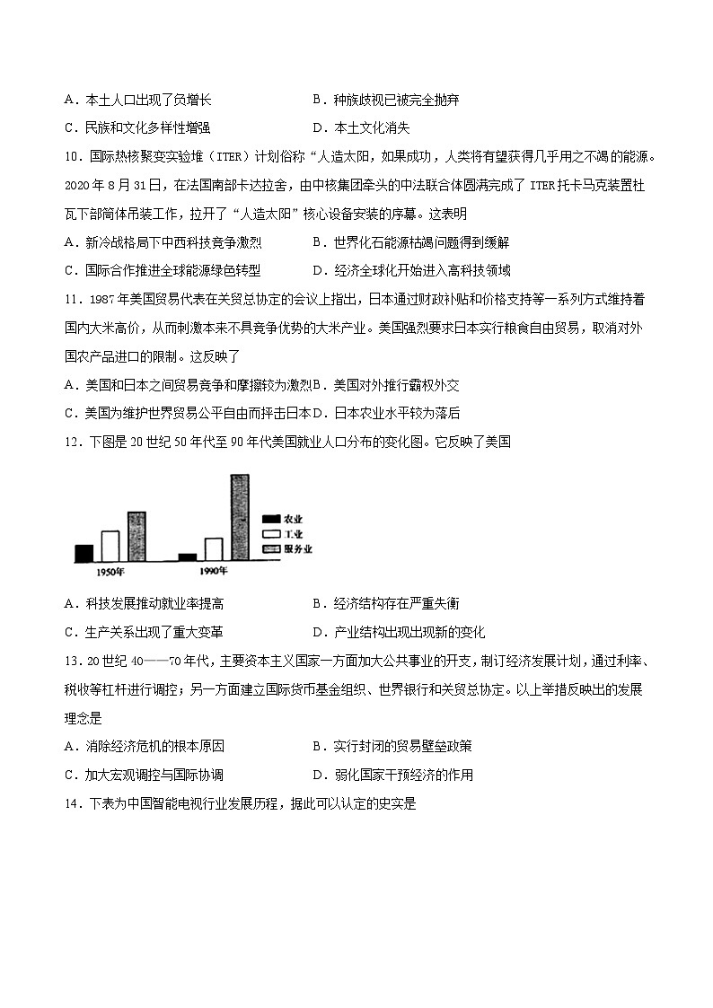 第9课 20世纪以来人类的经济与生活-【必刷题】2021-2022学年高二历史同步练习（选择性必修2）（原卷版）03