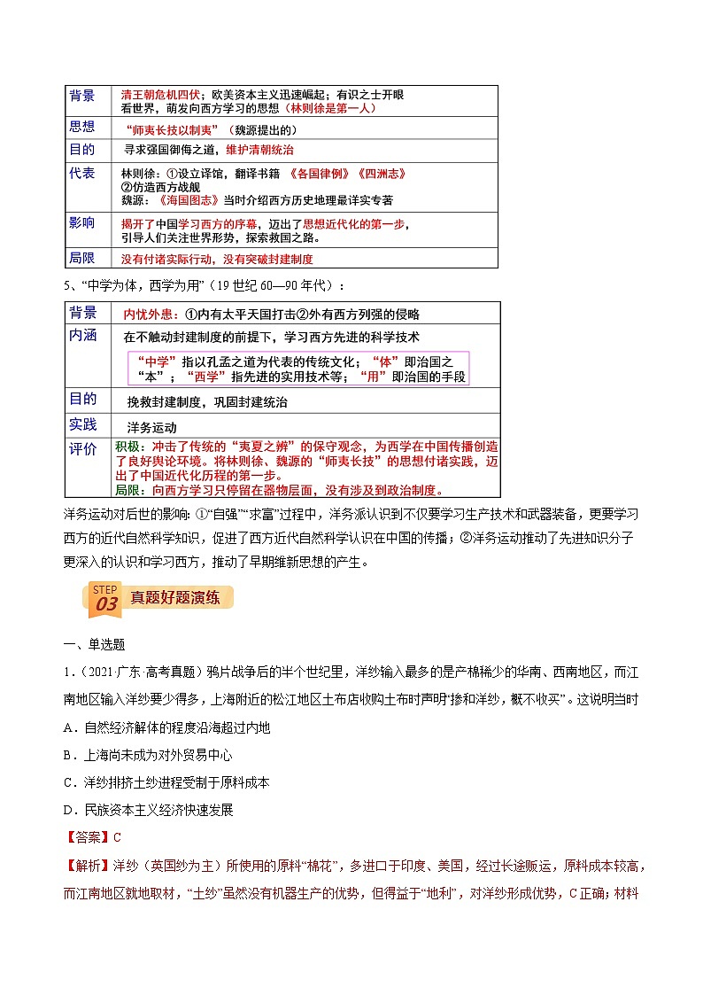 回归教材重难点04 工业文明的冲击—鸦片战争至甲午中日战争前夕-【查漏补缺】2022年高考历史三轮冲刺过关（全国通用）（解析版） 试卷03