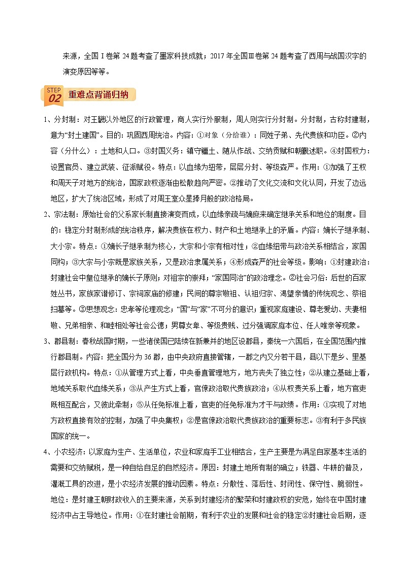 回归教材重难点01 中国农耕文明的奠基和发展——先秦、秦汉-【查漏补缺】2022年高考历史三轮冲刺过关（全国通用）（解析版）第2页