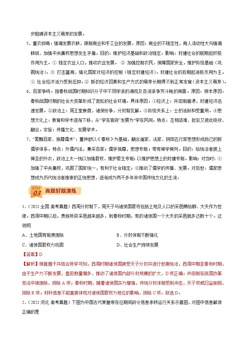 回归教材重难点01 中国农耕文明的奠基和发展——先秦、秦汉-【查漏补缺】2022年高考历史三轮冲刺过关（全国通用）（解析版） 试卷03