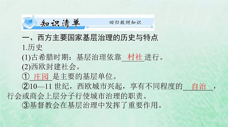 2024届高考历史一轮总复习选择性必修1第六单元第18课世界主要国家的基层治理与社会保障课件03