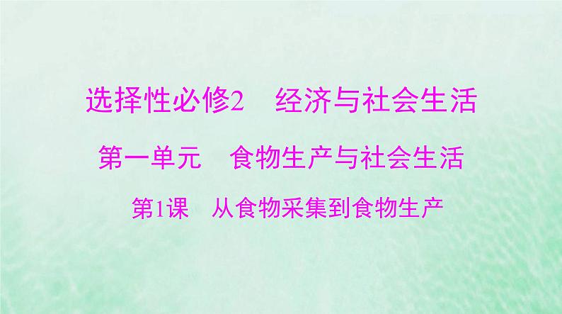 2024届高考历史一轮总复习选择性必修2第一单元第1课从食物采集到食物生产课件第1页