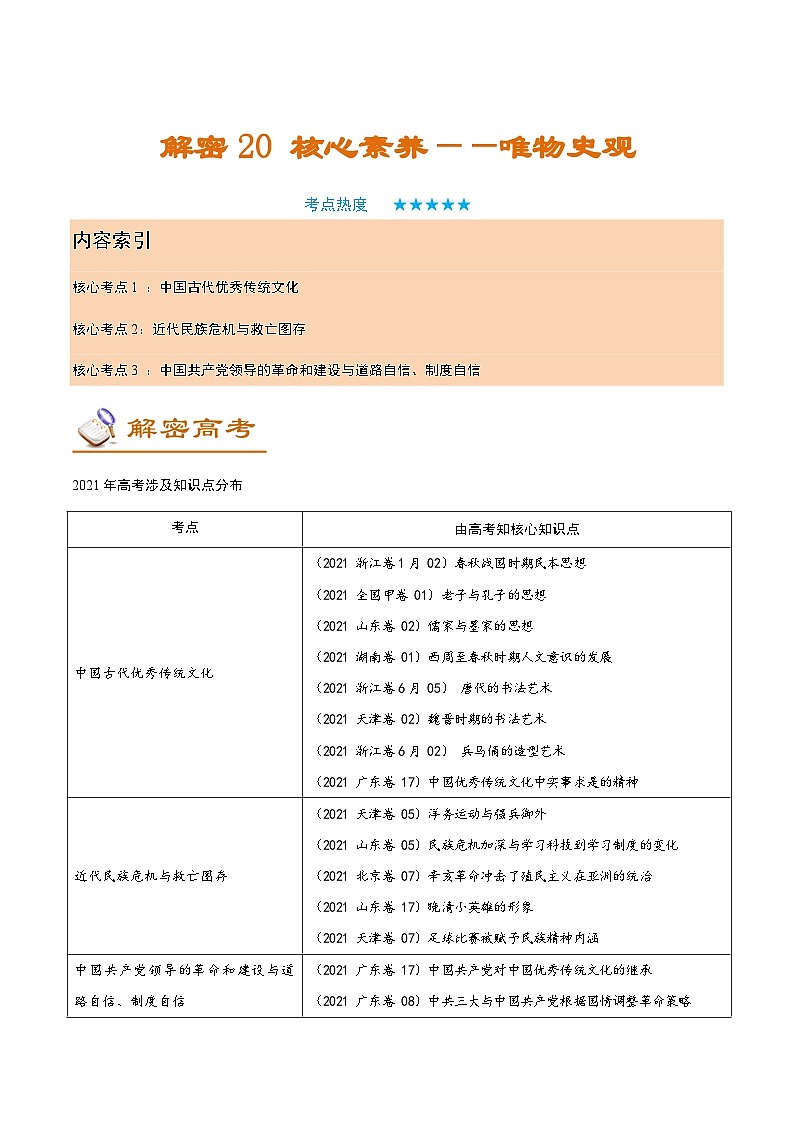 解密20 核心素养——家国情怀（讲义）-【高频考点解密】2022年高考历史二轮复习讲义+分层训练（全国通用）第1页