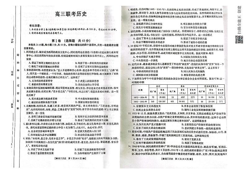2024汉中高三上学期第一次联考试题（8月）历史PDF版含答案01