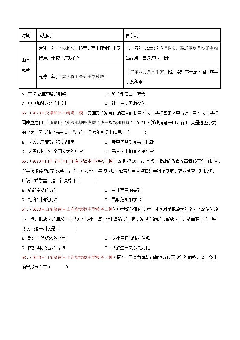 集训14 选择性必修1：国家制度与社会治理100题（2）- 备战2024年高考历史专项提分集训900题（统编版）（原卷版）02