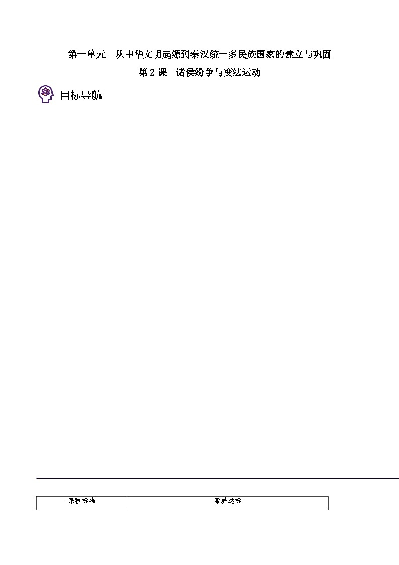第02课 诸侯纷争与变法运动-2023历史同步精品讲义（人教统编版中外历史纲要上）01