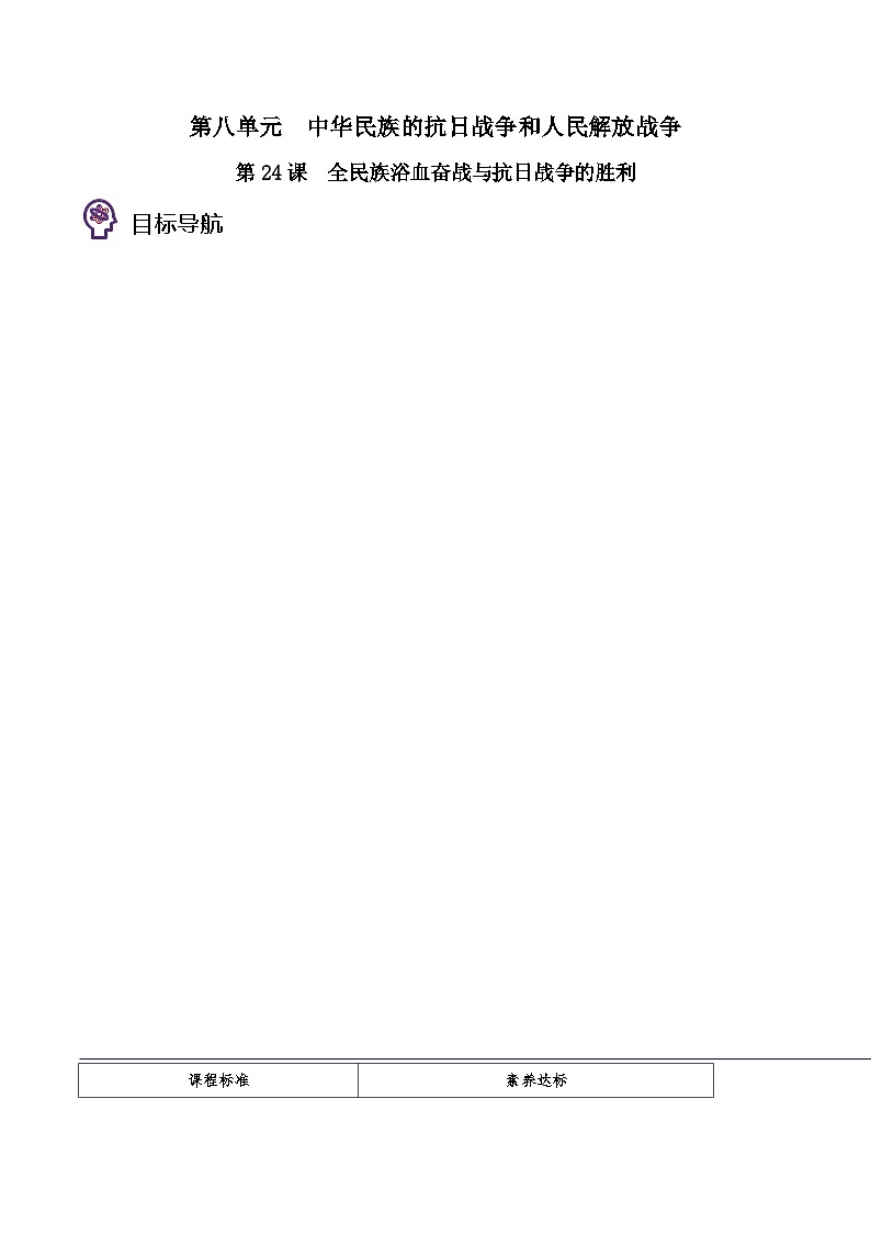 第24课 全民族浴血奋战与抗日战争的胜利 -2023历史同步精品讲义（人教统编版中外历史纲要上）01