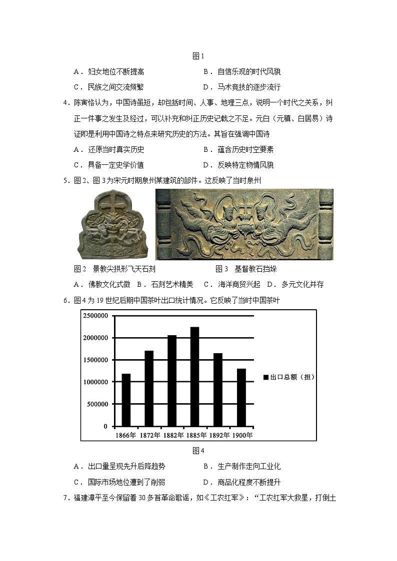 2024届福建省泉州市高中高考毕业班质量监测（一）历史试题及答案02