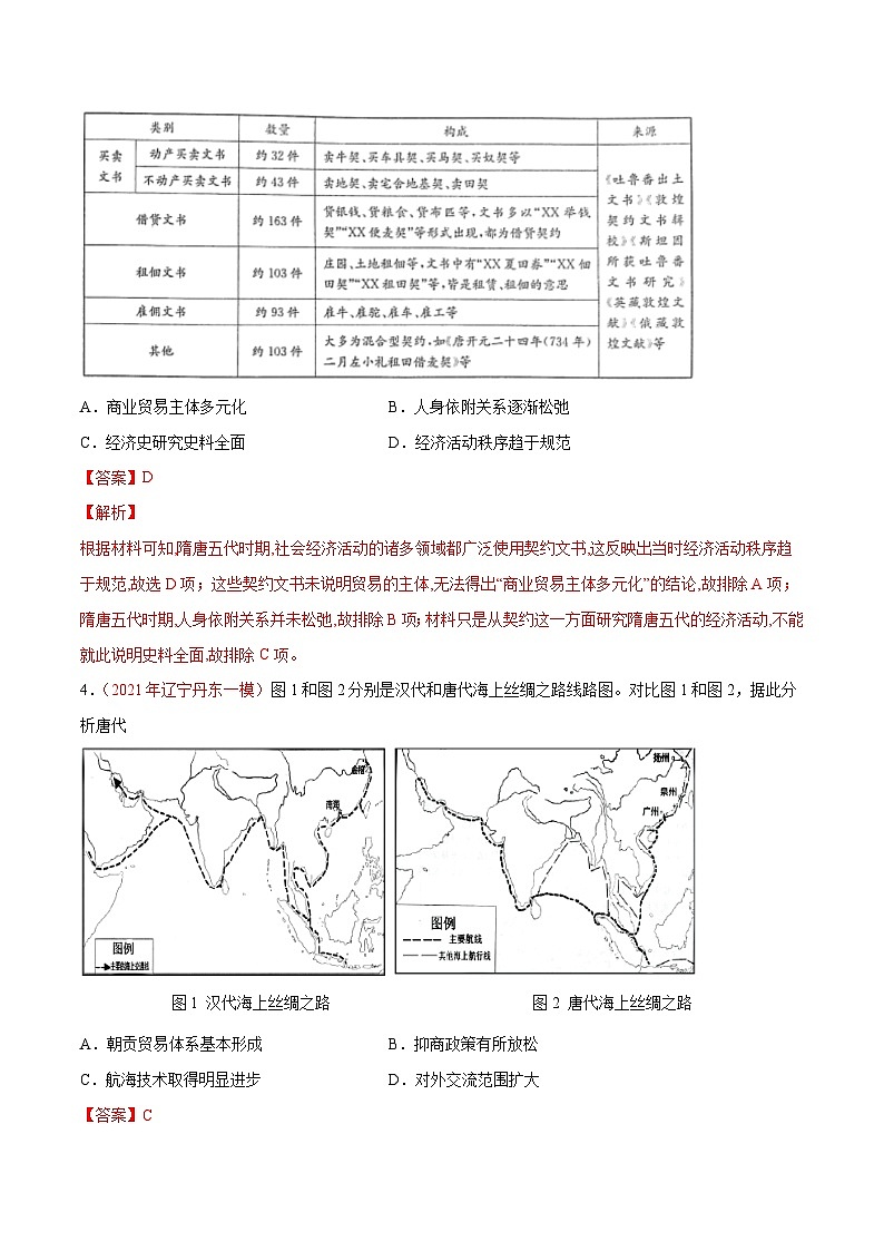 解密15 选择性必修二 经济与社会生活（分层训练）-【高频考点解密】2022年高考历史二轮复习讲义+分层训练（全国通用）（解析版）第2页