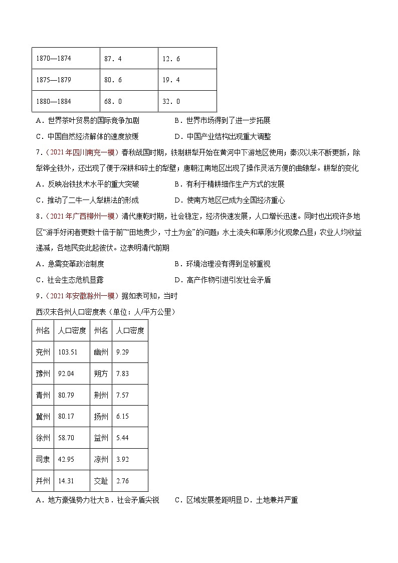 解密15 选择性必修二 经济与社会生活（分层训练）-【高频考点解密】2022年高考历史二轮复习讲义+分层训练（全国通用）（原卷版）第3页