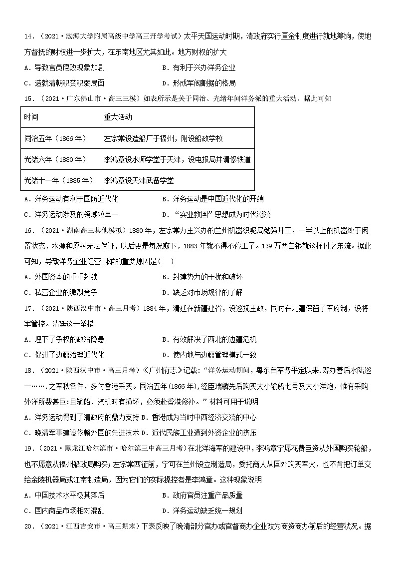 第17课 国家出路的探索与列强侵略的加剧--2022年新高考历史一轮复习课时刷题练03