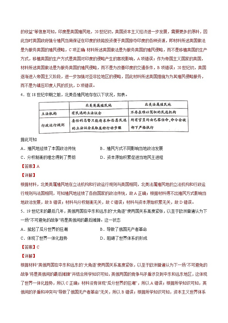 专题16 世界殖民体系与亚非拉民族独立运动（解析版）-2022年高考历史一轮复习专题检测卷（新教材新高考）02