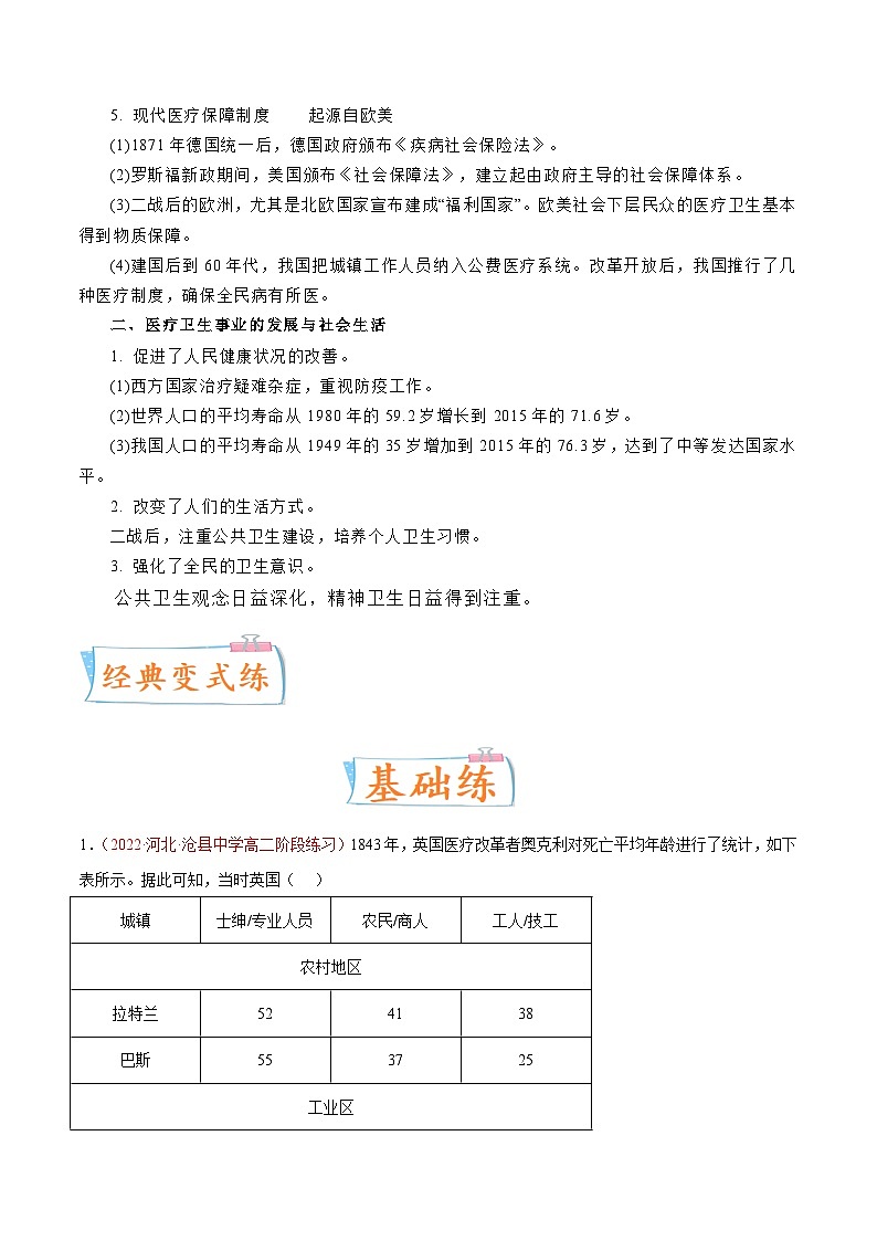 专题12  人类的医疗与公共卫生（解析版）-备战2023年高考历史一轮复习考点微专题（新高考地区专用）03