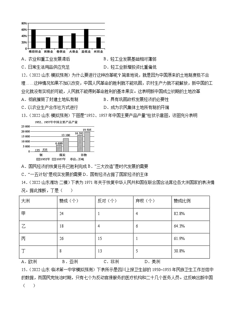 专题09 中华人民共和国成立与社会主义革命与建设-备战2023年山东省新高考历史一轮复习模拟精编（中外历史纲要上）03