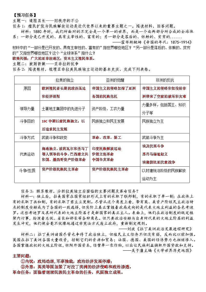第13课 亚非拉民族独立运动 导学案--2022-2023学年高中历史统编版（2019）必修中外历史纲要下册02