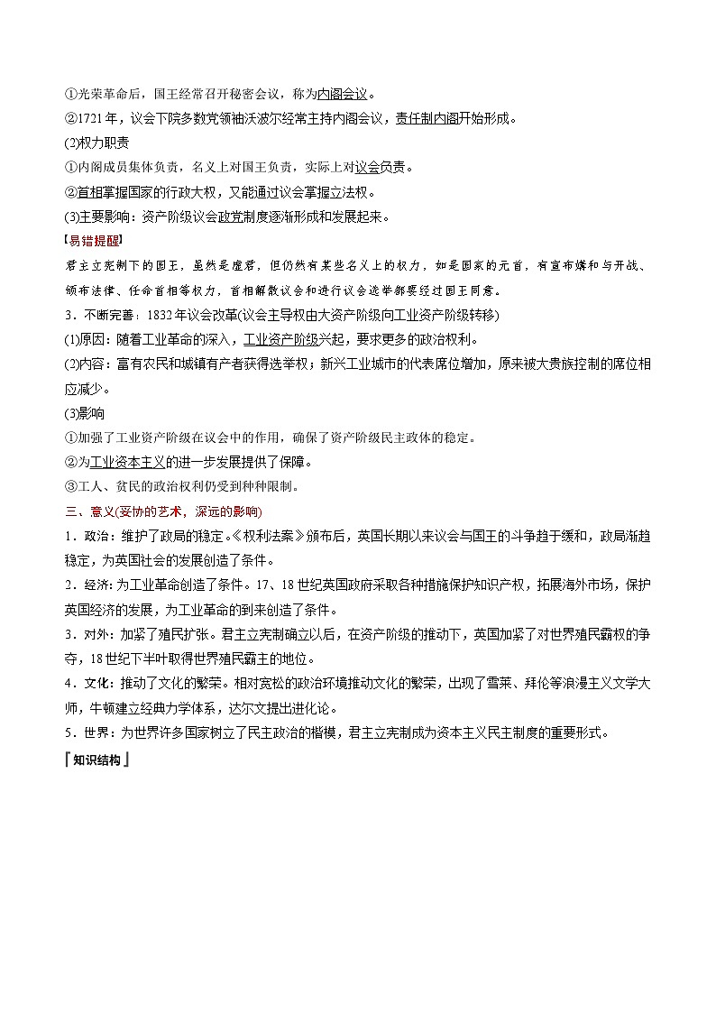 考点06  英国君主立宪制的确立(过知识)-备战2021年高考历史一轮复习考点帮 试卷02