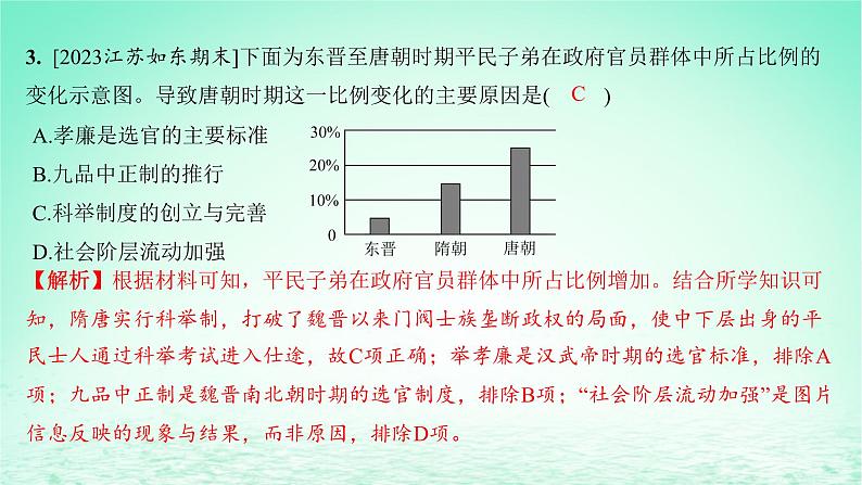 江苏专版2023_2024学年新教材高中历史第二单元三国两晋南北朝的民族交融与隋唐统一多民族封建国家的发展第七课隋唐制度的变化与创新分层作业课件部编版必修中外历史纲要上第4页