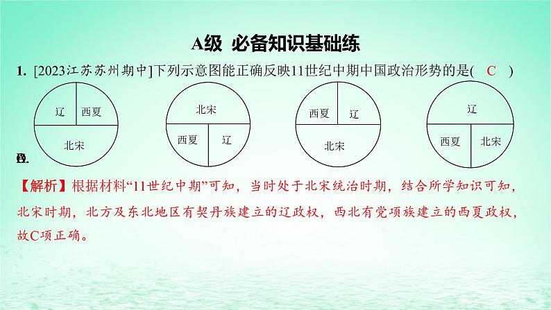 江苏专版2023_2024学年新教材高中历史第三单元辽宋夏金多民族政权的并立与元朝的统一第九课两宋的政治和军事分层作业课件部编版必修中外历史纲要上02