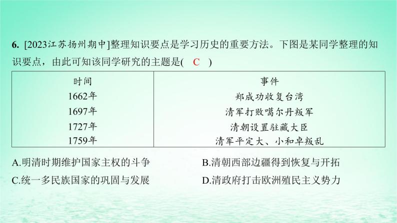 江苏专版2023_2024学年新教材高中历史第四单元明清中国版图的奠定与面临的挑战单元测评课件部编版必修中外历史纲要上06