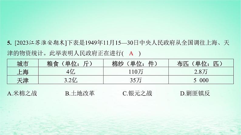 江苏专版2023_2024学年新教材高中历史第九单元中华人民共和国成立和社会主义革命与建设第25课中华人民共和国成立和向社会主义的过渡分层作业课件部编版必修中外历史纲要上第8页